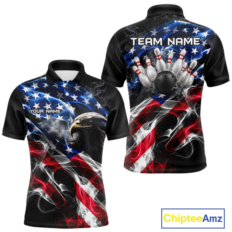 Custom Smoke American Flag Eagle Bowling Shirts Bowling Team Jersey Bowling Tournament