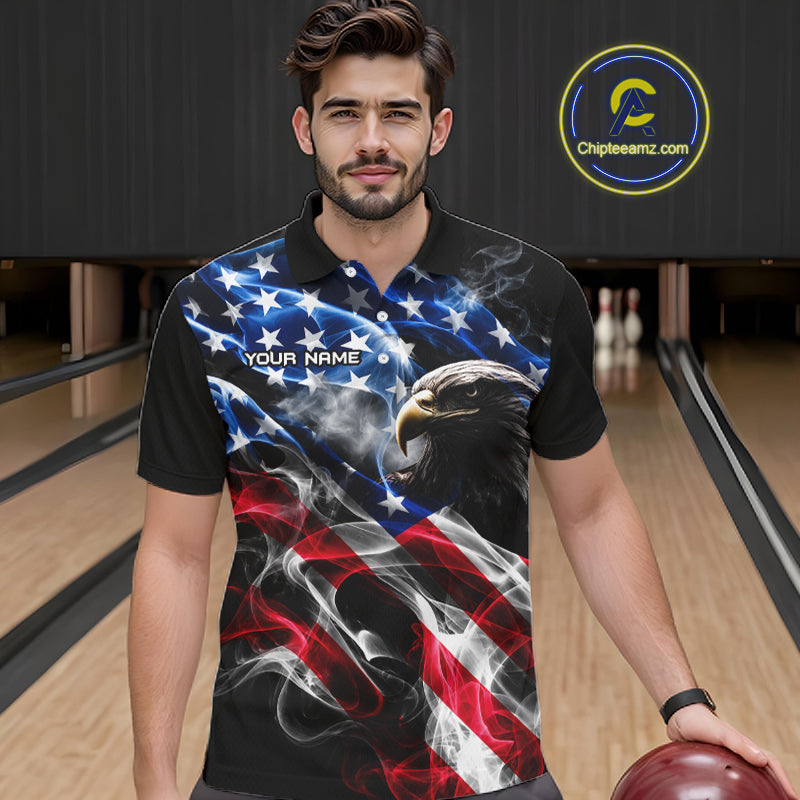 Custom Smoke American Flag Eagle Bowling Shirts Bowling Team Jersey Bowling Tournament