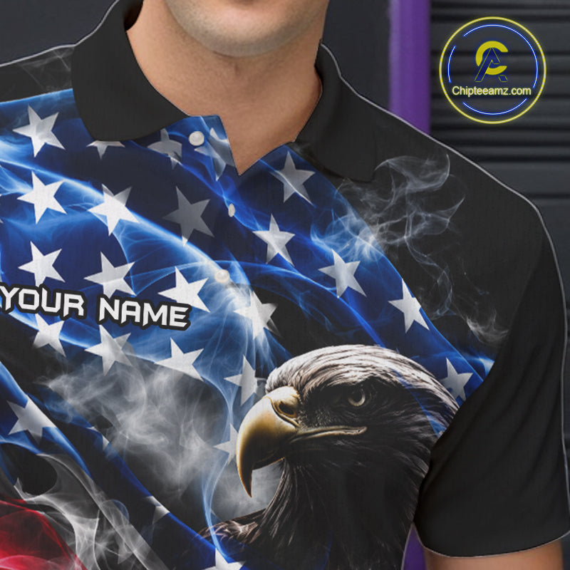 Custom Smoke American Flag Eagle Bowling Shirts Bowling Team Jersey Bowling Tournament