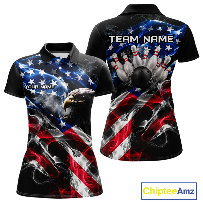 Custom Smoke American Flag Eagle Bowling Shirts Bowling Team Jersey Bowling Tournament