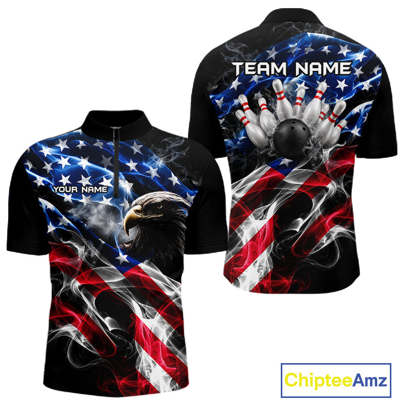 Custom Smoke American Flag Eagle Bowling Shirts Bowling Team Jersey Bowling Tournament