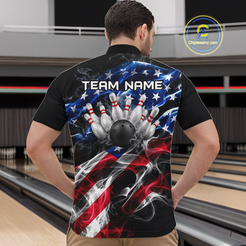 Custom Smoke American Flag Eagle Bowling Shirts Bowling Team Jersey Bowling Tournament
