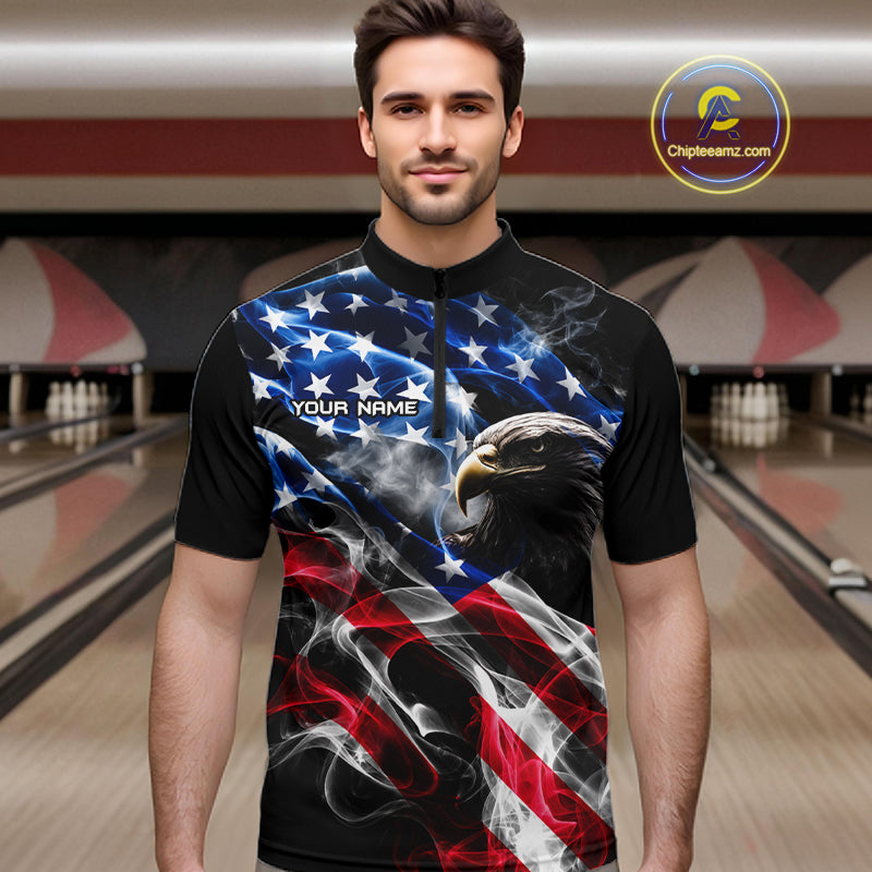 Custom Smoke American Flag Eagle Bowling Shirts Bowling Team Jersey Bowling Tournament