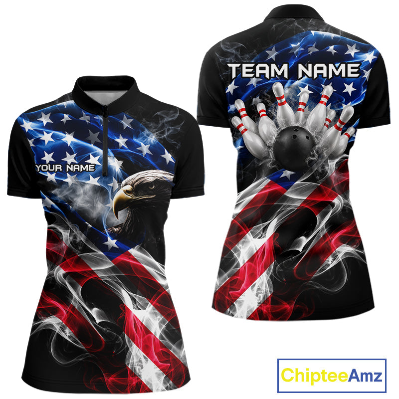 Custom Smoke American Flag Eagle Bowling Shirts Bowling Team Jersey Bowling Tournament