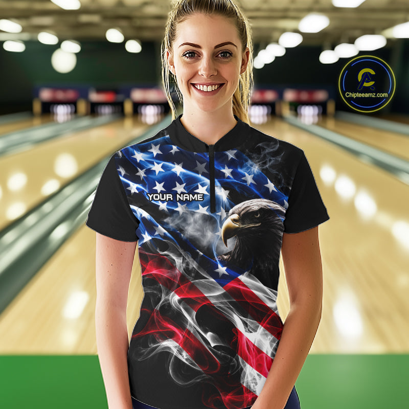 Custom Smoke American Flag Eagle Bowling Shirts Bowling Team Jersey Bowling Tournament