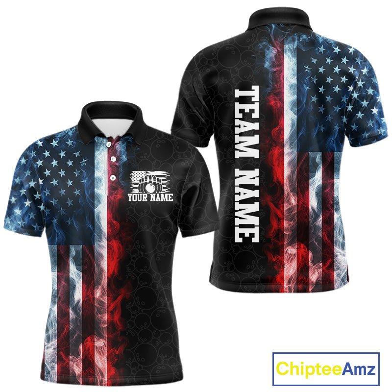 Custom Smoke American Flag Bowling Jersey Bowling Polo & 1/4 Zip Bowling Team Shirt