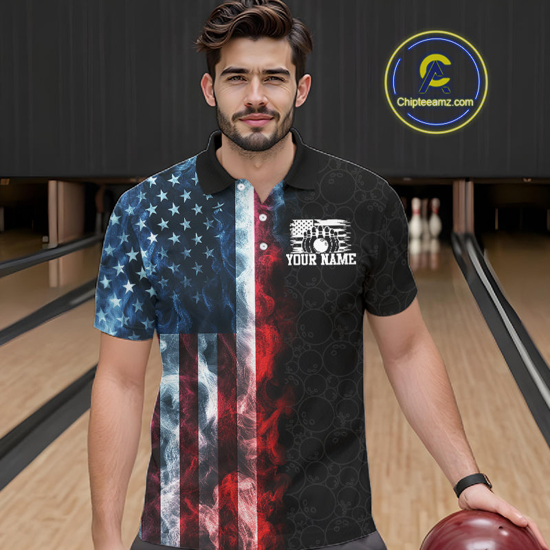 Custom Smoke American Flag Bowling Jersey Bowling Polo & 1/4 Zip Bowling Team Shirt