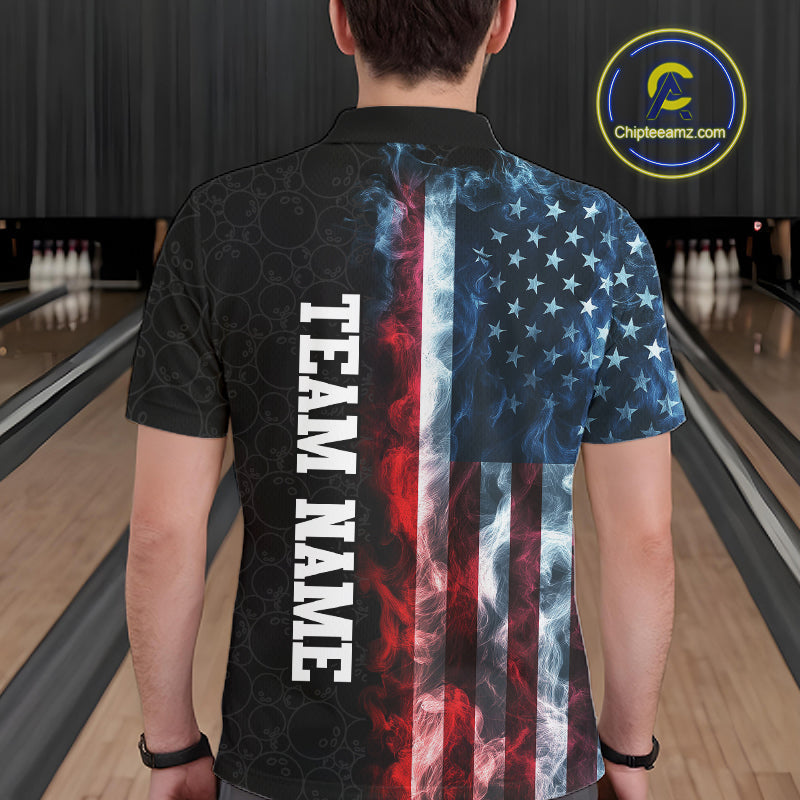 Custom Smoke American Flag Bowling Jersey Bowling Polo & 1/4 Zip Bowling Team Shirt