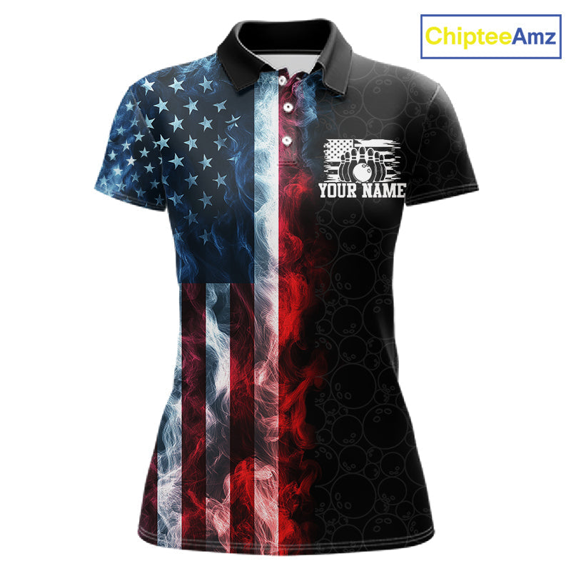 Custom Smoke American Flag Bowling Jersey Bowling Polo & 1/4 Zip Bowling Team Shirt