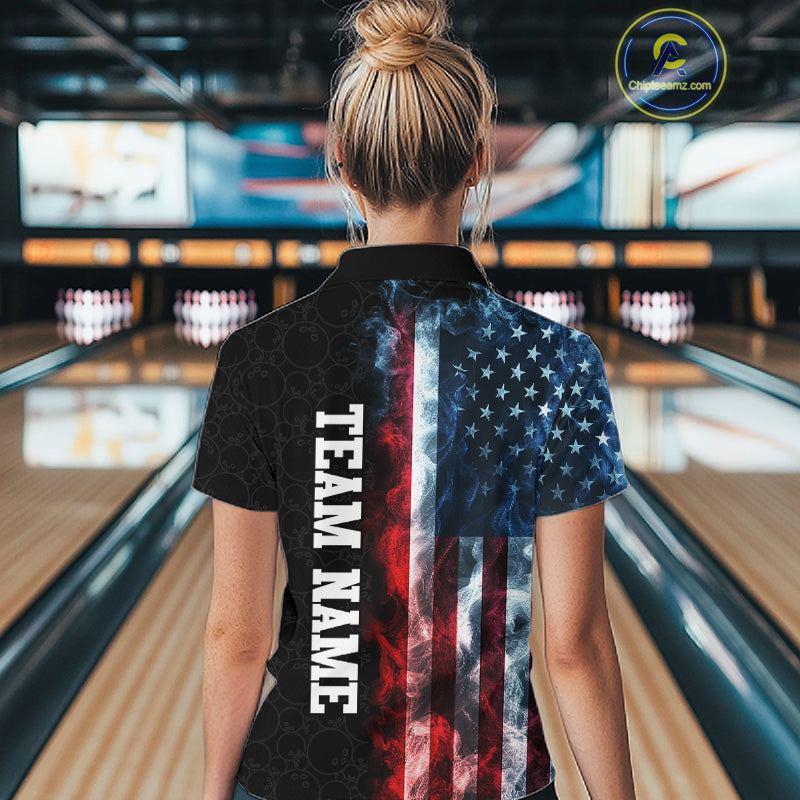 Custom Smoke American Flag Bowling Jersey Bowling Polo & 1/4 Zip Bowling Team Shirt