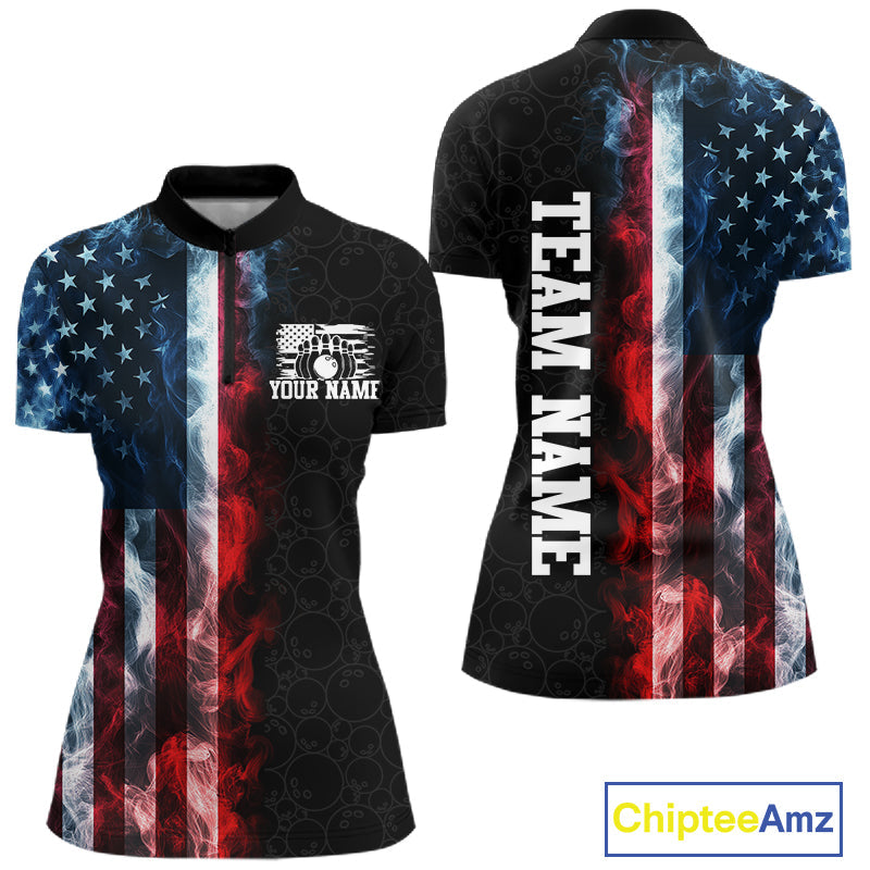 Custom Smoke American Flag Bowling Jersey Bowling Polo & 1/4 Zip Bowling Team Shirt