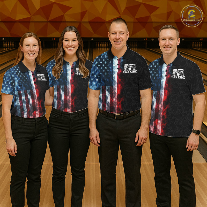 Custom Smoke American Flag Bowling Jersey Bowling Polo & 1/4 Zip Bowling Team Shirt