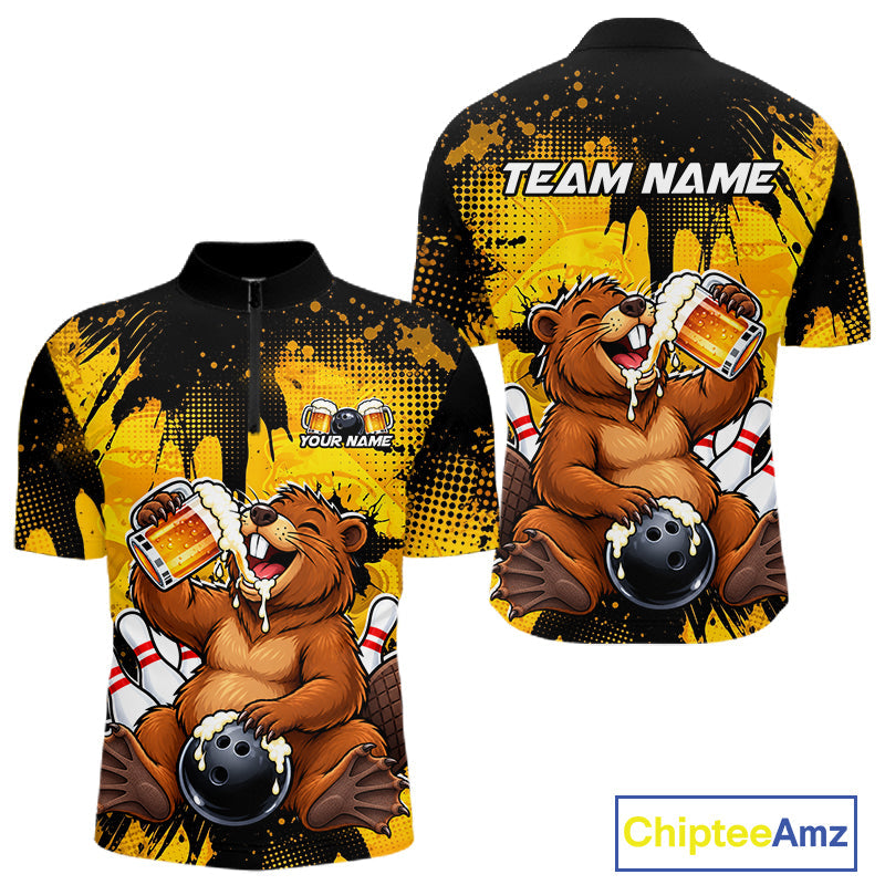 Custom Funny Beer Beaver Bowling Team Jersey Bowling Shirts Bowling Tournament