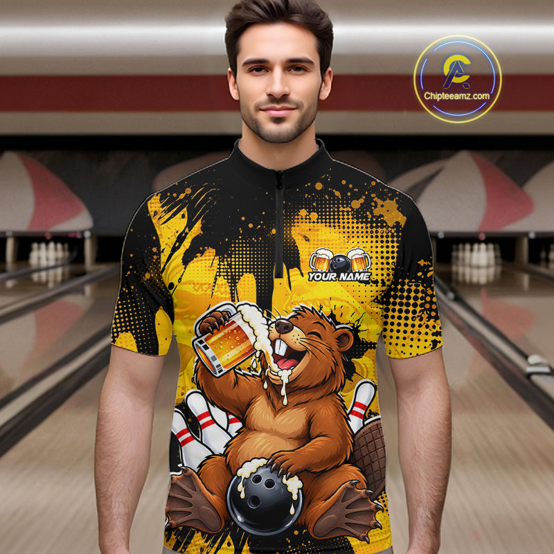 Custom Funny Beer Beaver Bowling Team Jersey Bowling Shirts Bowling Tournament