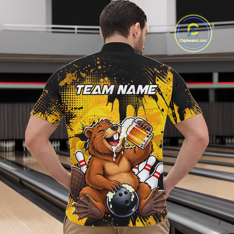 Custom Funny Beer Beaver Bowling Team Jersey Bowling Shirts Bowling Tournament