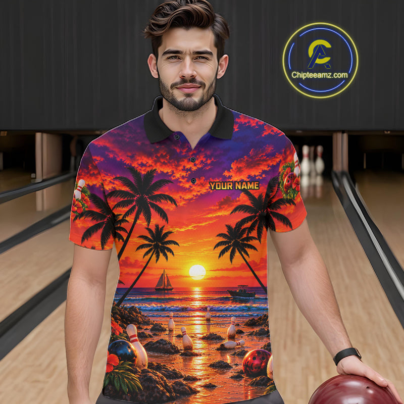 Custom Beach Sunset Bowling Team Jersey Bowling Shirts Bowling Tournament for Bowler
