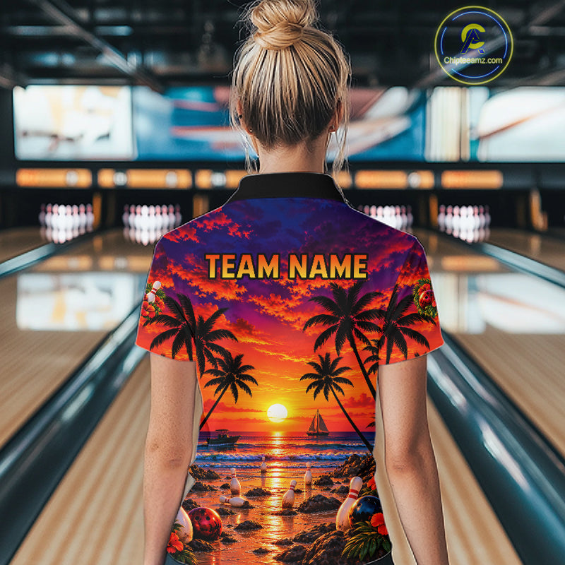 Custom Beach Sunset Bowling Team Jersey Bowling Shirts Bowling Tournament for Bowler