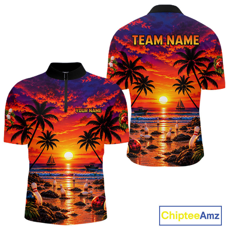 Custom Beach Sunset Bowling Team Jersey Bowling Shirts Bowling Tournament for Bowler