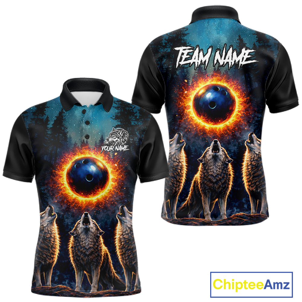 Flame Wolf Bowling Jersey Bowling Uniform Polo &1/4 Zip Custom Bowling Team Shirts