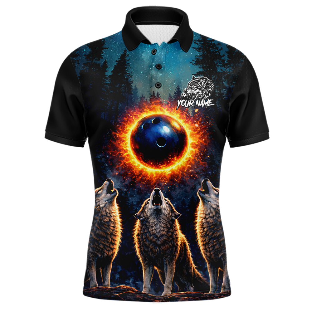 Flame Wolf Bowling Jersey Bowling Uniform Polo &1/4 Zip Custom Bowling Team Shirts