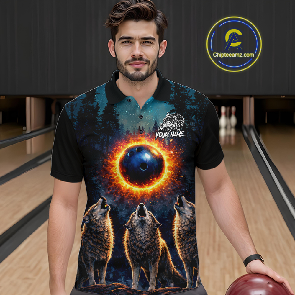 Flame Wolf Bowling Jersey Bowling Uniform Polo &1/4 Zip Custom Bowling Team Shirts