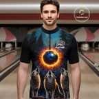 Flame Wolf Bowling Jersey Bowling Uniform Polo &1/4 Zip Custom Bowling Team Shirts