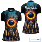Flame Wolf Bowling Jersey Bowling Uniform Polo &1/4 Zip Custom Bowling Team Shirts