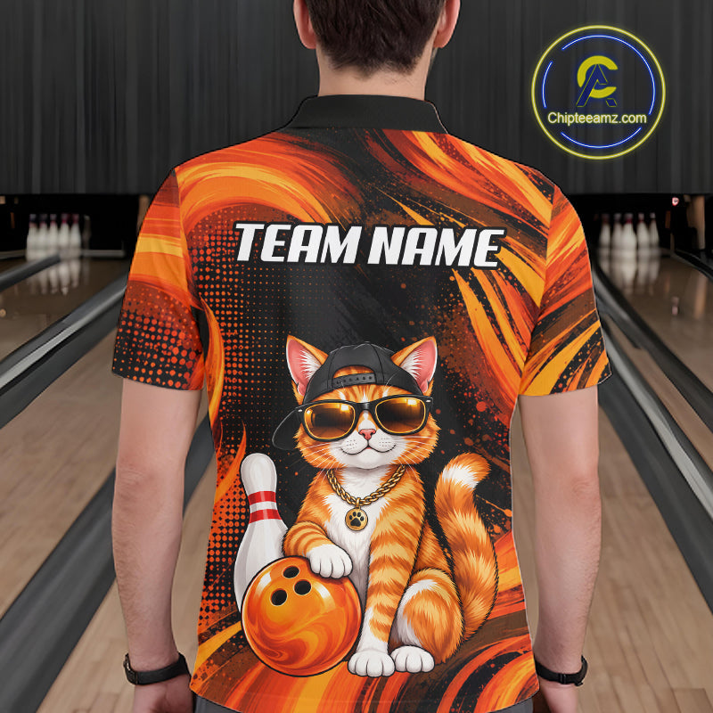 Custom Orange Funny Cat Bowling Jerseys Bowling Team Jerseys Bowling for Bowlers