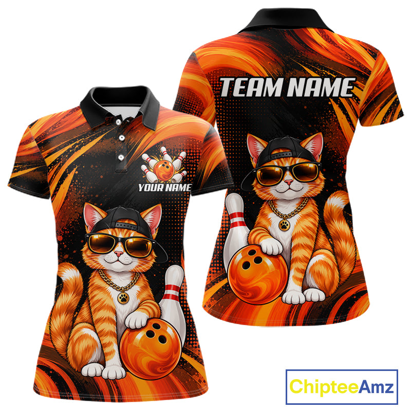Custom Orange Funny Cat Bowling Jerseys Bowling Team Jerseys Bowling for Bowlers