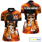 Custom Orange Funny Cat Bowling Jerseys Bowling Team Jerseys Bowling for Bowlers