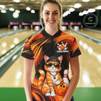 Custom Orange Funny Cat Bowling Jerseys Bowling Team Jerseys Bowling for Bowlers