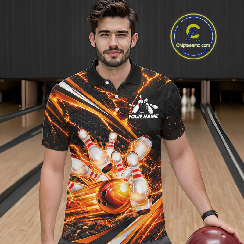Custom Orange Thunder Bowling Jerseys Bowling Team Jerseys Bowling for Bowlers