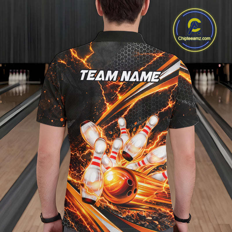 Custom Orange Thunder Bowling Jerseys Bowling Team Jerseys Bowling for Bowlers