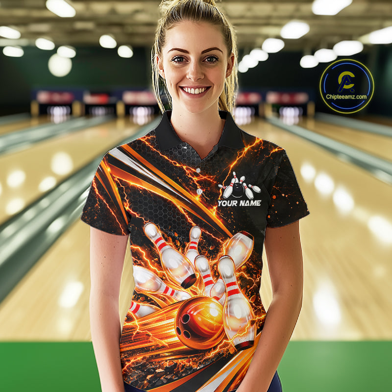 Custom Orange Thunder Bowling Jerseys Bowling Team Jerseys Bowling for Bowlers