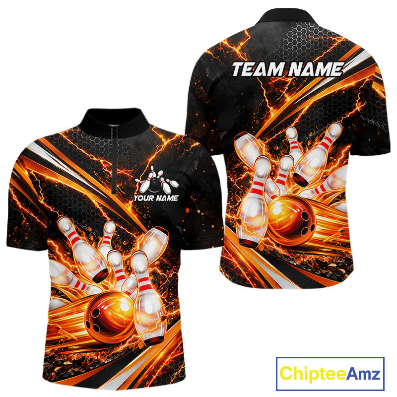 Custom Orange Thunder Bowling Jerseys Bowling Team Jerseys Bowling for Bowlers