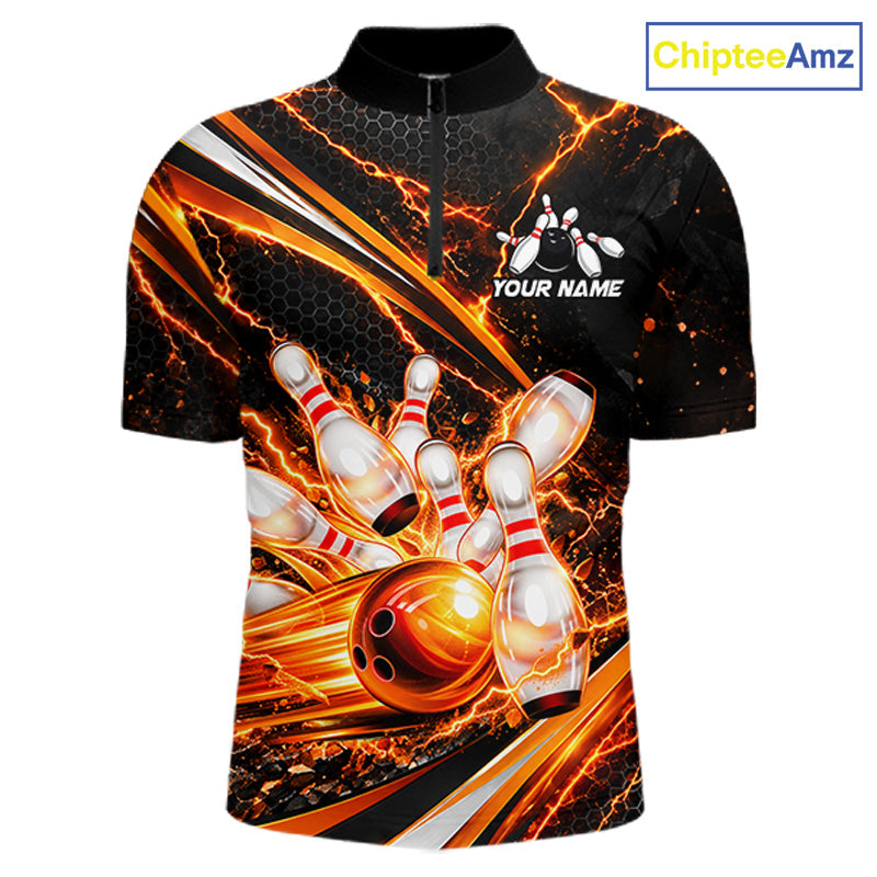 Custom Orange Thunder Bowling Jerseys Bowling Team Jerseys Bowling for Bowlers