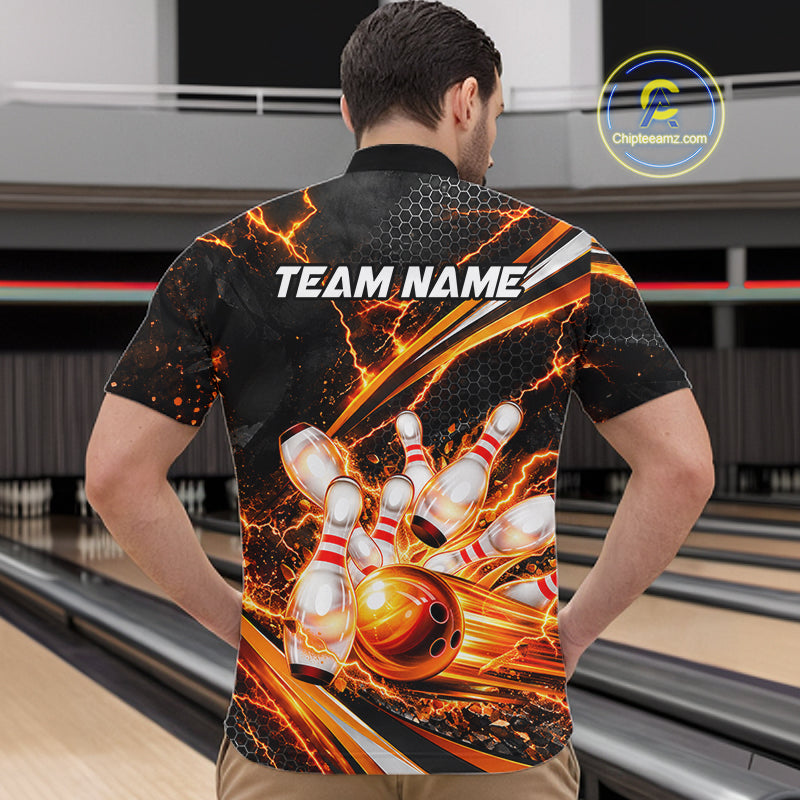 Custom Orange Thunder Bowling Jerseys Bowling Team Jerseys Bowling for Bowlers
