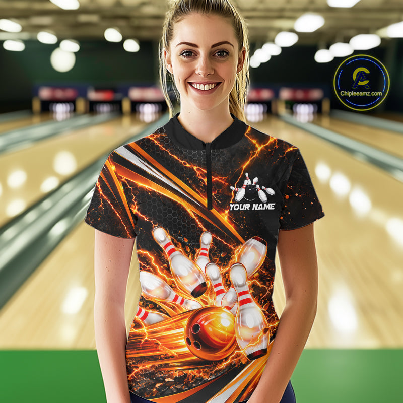 Custom Orange Thunder Bowling Jerseys Bowling Team Jerseys Bowling for Bowlers