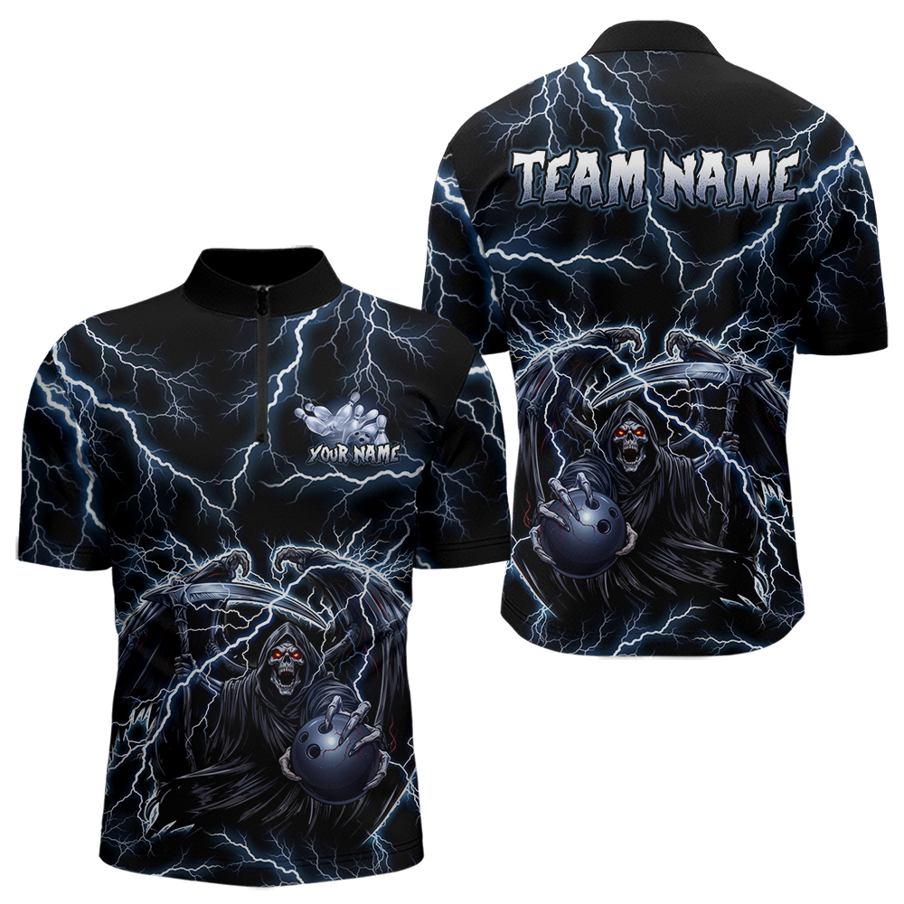Custom Thunder Skeleton Bowling Jersey Polo & 1/4 Zip Bowling Team Shirts