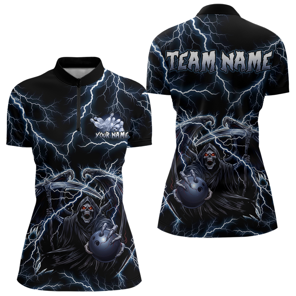 Custom Thunder Skeleton Bowling Jersey Polo & 1/4 Zip Bowling Team Shirts