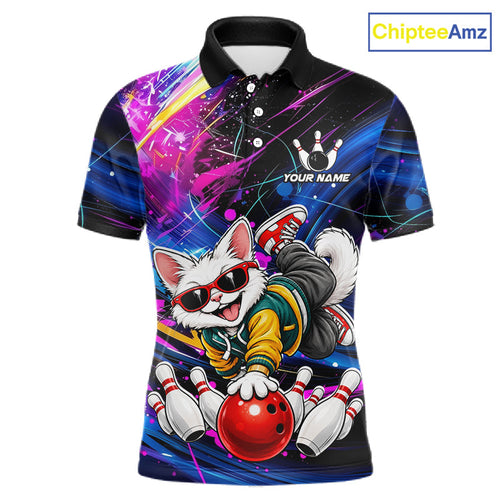 Custom Colorful Funny Cat Bowling Jerseys Bowling Team Jerseys Bowling for Bowlers