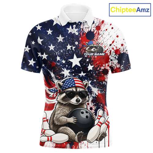 Custom US Flag Raccoon Bowling Shirt Bowling Team Shirts Bowling Tournament