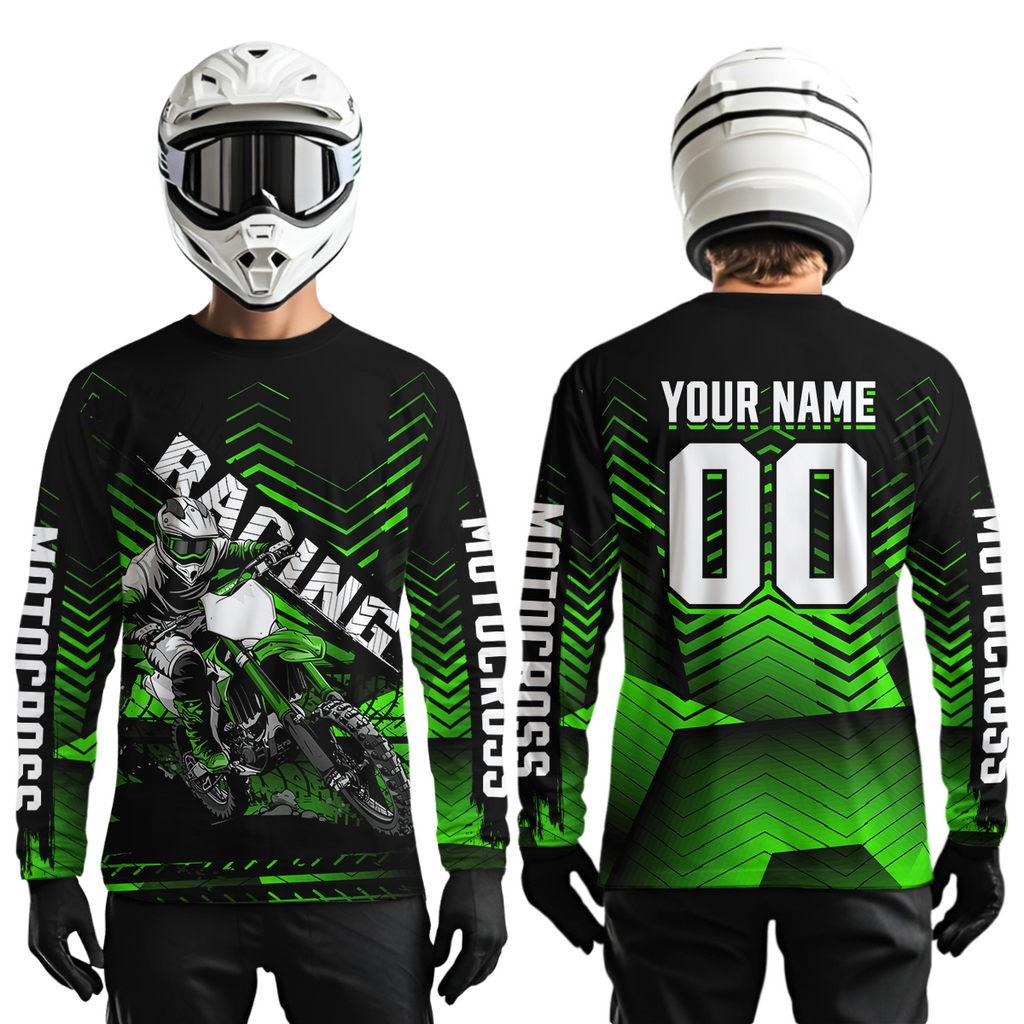 Custom Green Motocross Jersey Racing MX Dirt Bike Shirts +