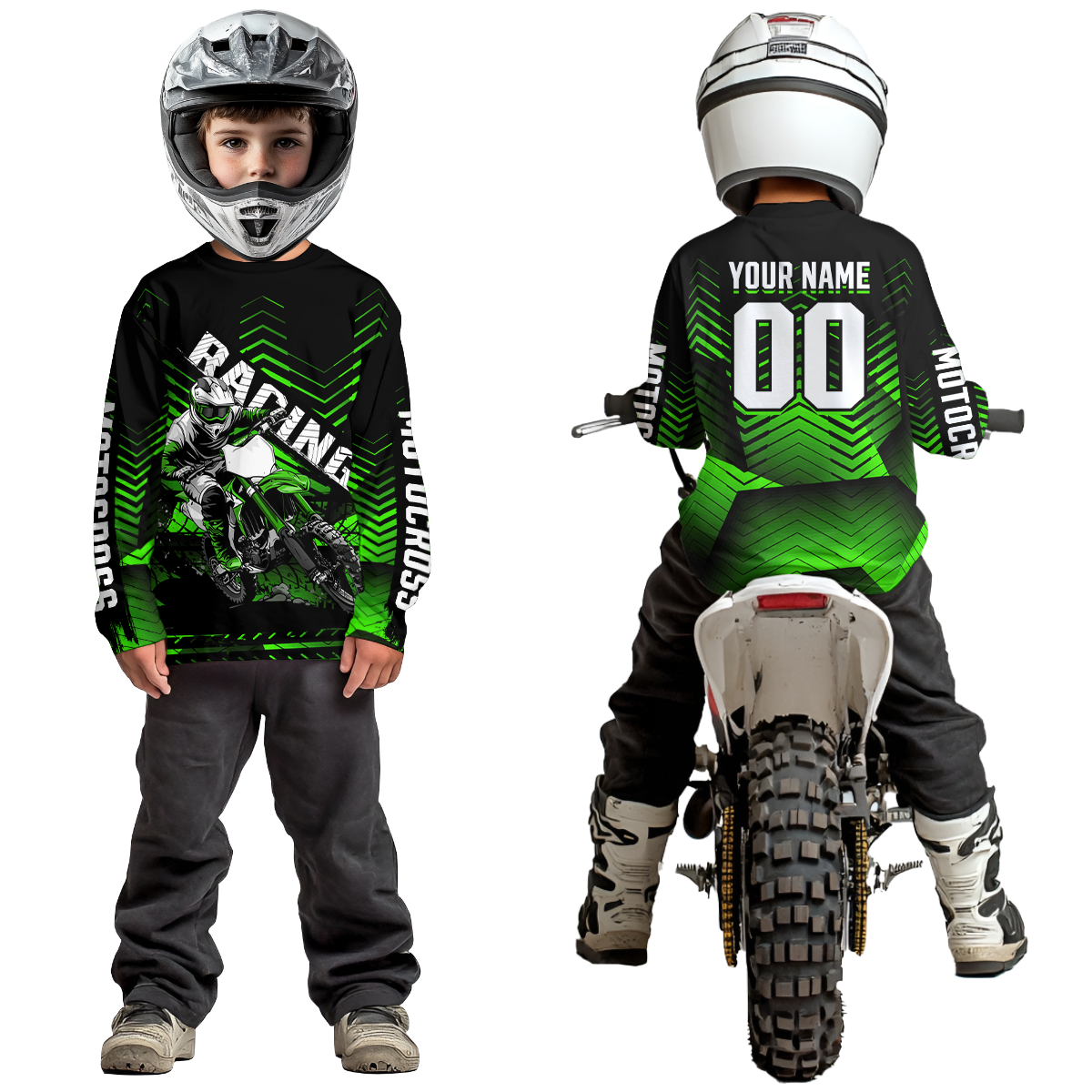 Custom Green Motocross Jersey Racing MX Dirt Bike Shirts +