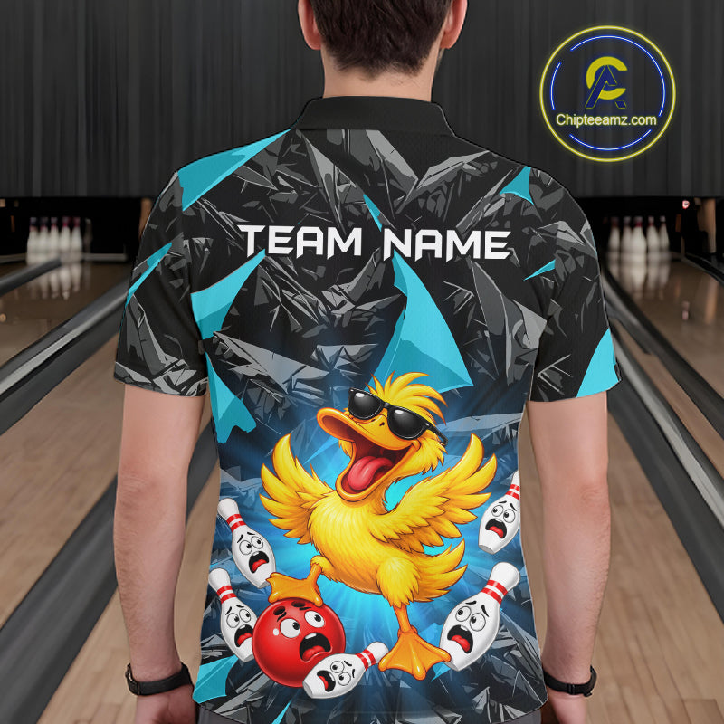 Custom Turquoise Funny Duck Bowling Team Shirts Bowling Uniform Bowling Tournament