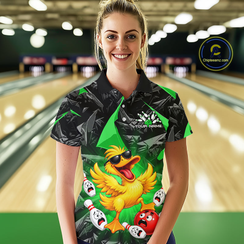 Custom Green Funny Duck Bowling Team Shirts Bowling Uniform Bowling Tournament
