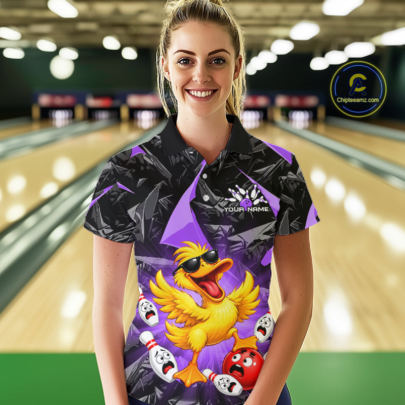 Custom Purple Funny Duck Bowling Team Shirts Bowling Uniform Bowling Tournament
