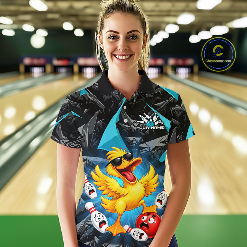 Custom Turquoise Funny Duck Bowling Team Shirts Bowling Uniform Bowling Tournament
