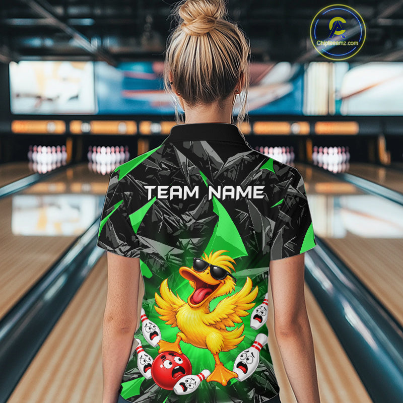 Custom Green Funny Duck Bowling Team Shirts Bowling Uniform Bowling Tournament