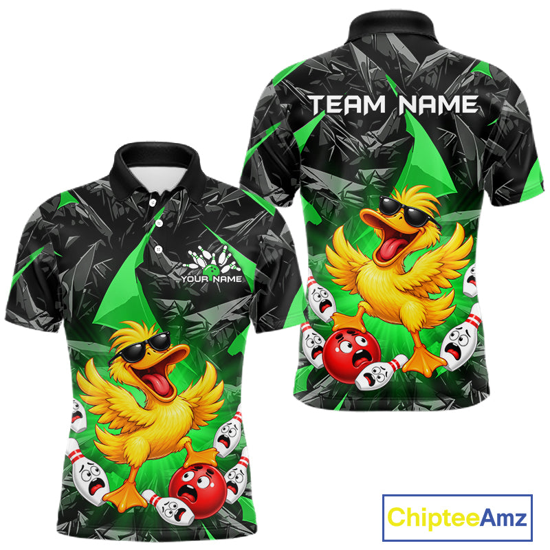 Custom Green Funny Duck Bowling Team Shirts Bowling Uniform Bowling Tournament